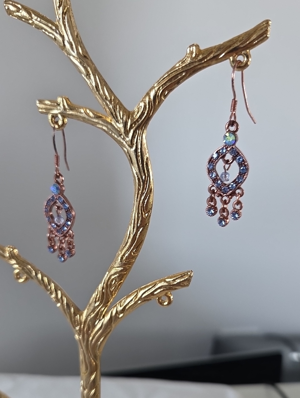 Rose Gold Blue Crystal Drop Earrings - Women Jewelry